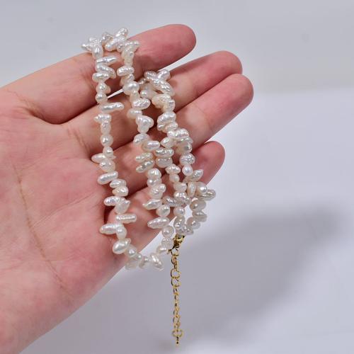 925 Sterling Silver Pearl Necklace, with Freshwater Pearl, Baroque, fashion jewelry, white, 7-8mm, Length:43 cm, Sold By PC