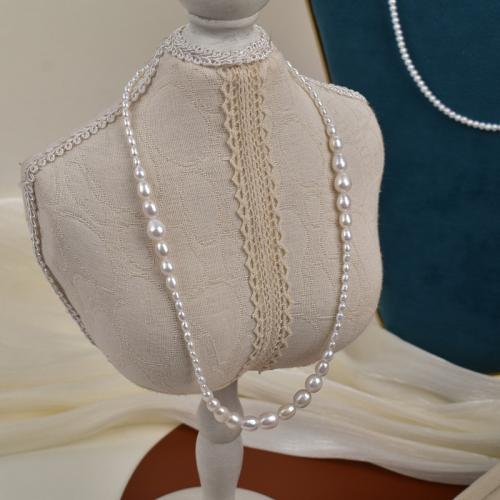 Collar de cadena del suéter de la perla de agua dulce, plata de ley 925, con Perlas cultivadas de agua dulce, Barroco, Joyería, Blanco, 4-5mm, Vendido por UD