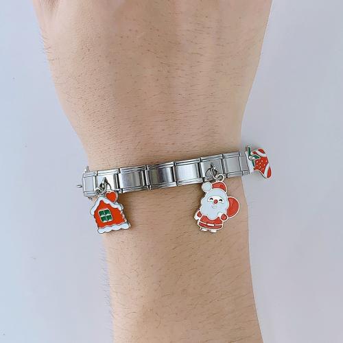 Pulsera de Navidad, acero inoxidable 304, chapado en color dorado, Diseño de Navidad & esmalte, más colores para la opción, Vendido por UD
