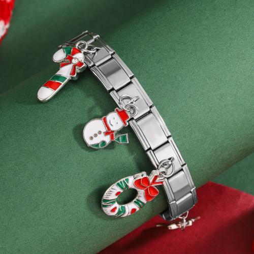 Pulsera de Navidad, acero inoxidable 304, chapado en color dorado, Diseño de Navidad & esmalte, más colores para la opción, Vendido por UD