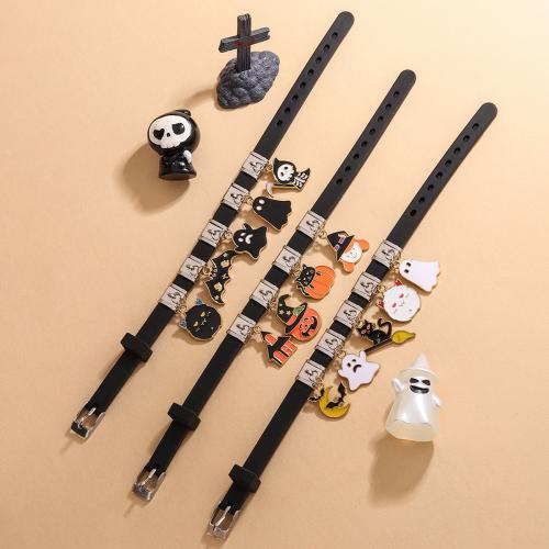 Halloween Bracelet, 304 Stainless Steel, with Silicone, gold color plated, Halloween Design & enamel, more colors for choice, 120x100x10mm, Length:18 cm, Sold By PC