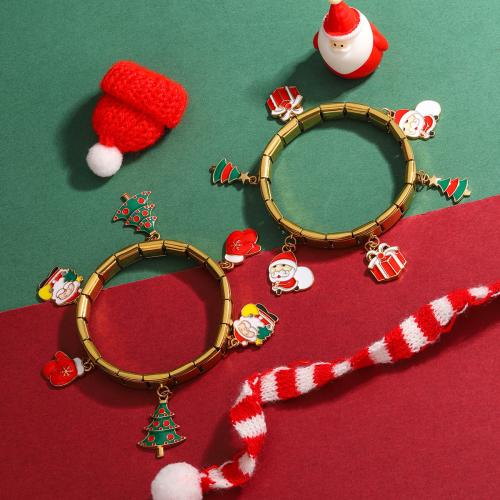 Pulsera de Navidad, acero inoxidable 304, chapado en color dorado, Diseño de Navidad & esmalte, más colores para la opción, 120x100x10mm, longitud:18 cm, Vendido por UD