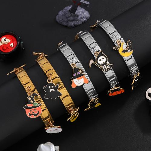 Halloween Bracelet, 304 Stainless Steel, gold color plated, Halloween Design & enamel, more colors for choice, 120x100x10mm, Length:18 cm, Sold By PC