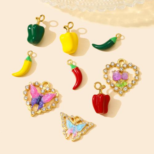 Stainless Steel Pendants, 304 Stainless Steel, with Resin, gold color plated, DIY & enamel & with rhinestone, more colors for choice, 3PCs/Bag, Sold By Bag