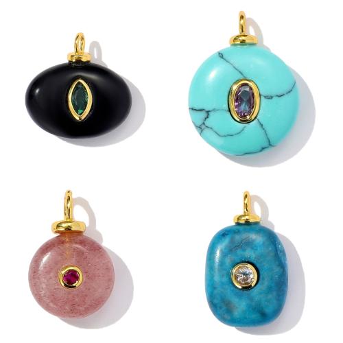 Gemstone Pendants Jewelry, Brass, with Natural Stone, plated, DIY & micro pave cubic zirconia, more colors for choice, nickel, lead & cadmium free, 3PCs/Bag, Sold By Bag