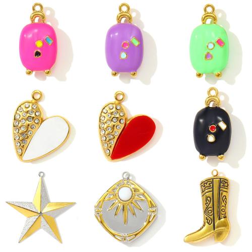 Stainless Steel Pendants, 304 Stainless Steel, with Natural Stone & Resin, gold color plated, DIY & enamel & with rhinestone, more colors for choice, 3PCs/Bag, Sold By Bag