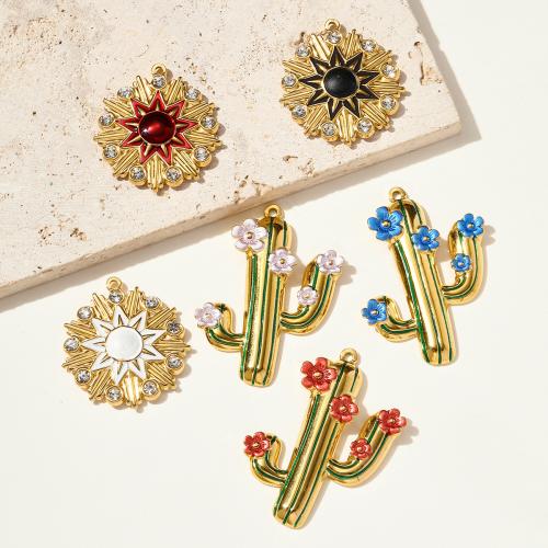 Stainless Steel Pendants, 304 Stainless Steel, gold color plated, DIY & enamel & with rhinestone, more colors for choice, 3PCs/Bag, Sold By Bag