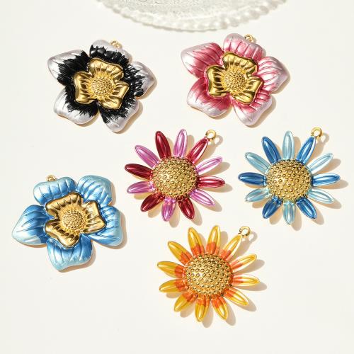 Stainless Steel Flower Pendant, 304 Stainless Steel, gold color plated, DIY & enamel, more colors for choice, 3PCs/Bag, Sold By Bag