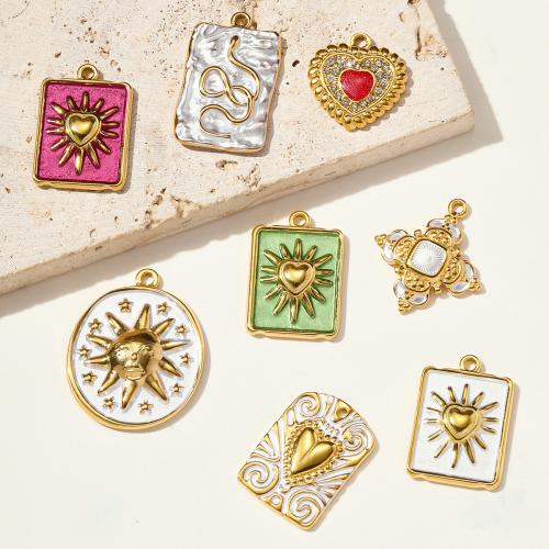 Stainless Steel Pendants, 304 Stainless Steel, gold color plated, DIY & enamel & with rhinestone, more colors for choice, 3PCs/Bag, Sold By Bag