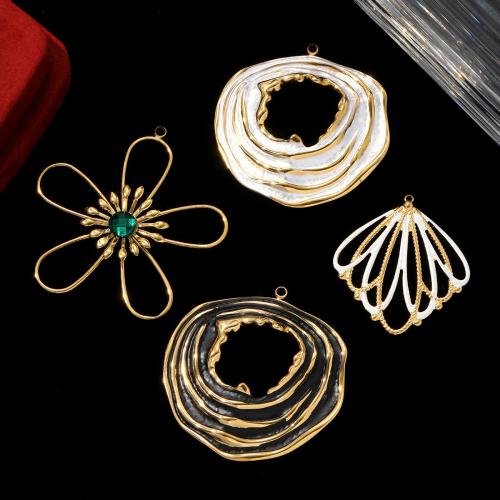 Stainless Steel Pendants, 304 Stainless Steel, with Glass Stone, gold color plated, DIY & enamel, more colors for choice, 2PCs/Bag, Sold By Bag