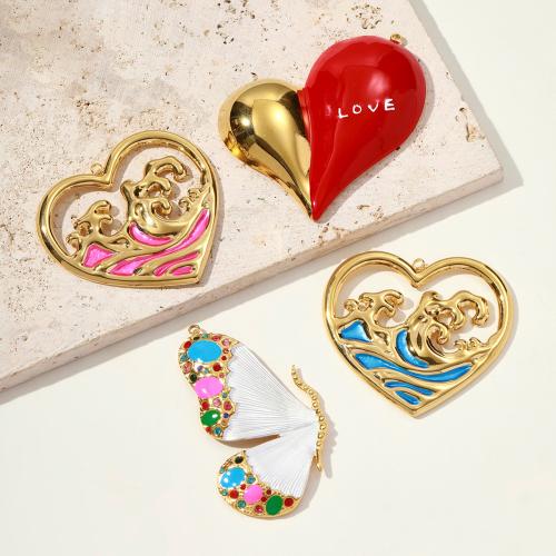 Stainless Steel Pendants, 304 Stainless Steel, gold color plated, DIY & enamel & with rhinestone, more colors for choice, 3PCs/Bag, Sold By Bag