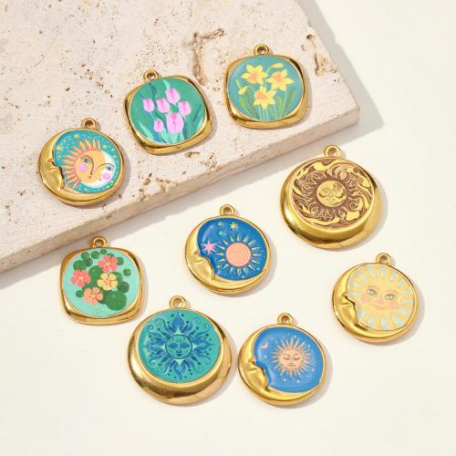Stainless Steel Pendants, 304 Stainless Steel, gold color plated, DIY & enamel, more colors for choice, 3PCs/Bag, Sold By Bag