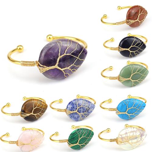 Gemstone Cuff Bangle, with brass wire & Brass, handmade, fashion jewelry & different materials for choice & Unisex, Crystal Gold, Sold By PC