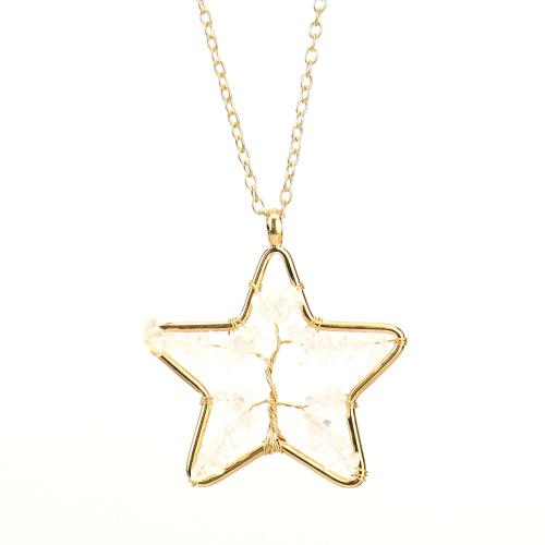 Ожерелья из драгоценных камней, Полудрагоценный камень, с Медная проволока & Латунь, Связанный вручную, различные материалы для выбора & Женский & отверстие, Золотой, длина:Приблизительно 53 см, продается PC