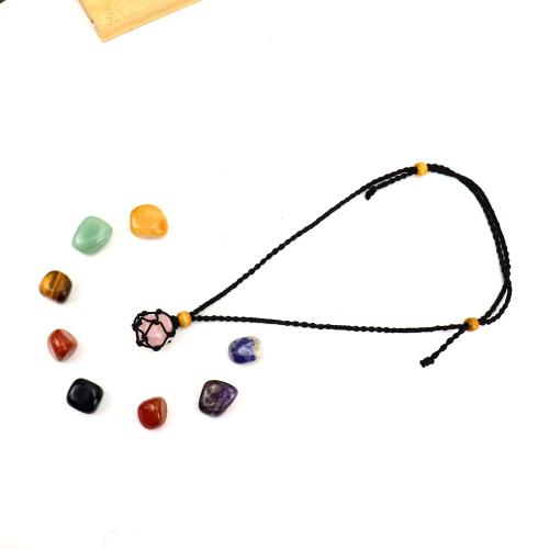 Natural Gemstone Necklace, with Nylon Cord, handmade, fashion jewelry & different materials for choice & Unisex, black, Sold By PC