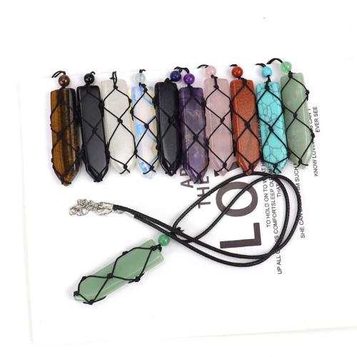 Natural Gemstone Necklace, with leather cord & Polyester Cord, handmade, fashion jewelry & different materials for choice & Unisex, Pendant :5x1.3cm, Length:Approx 53 cm, Sold By PC