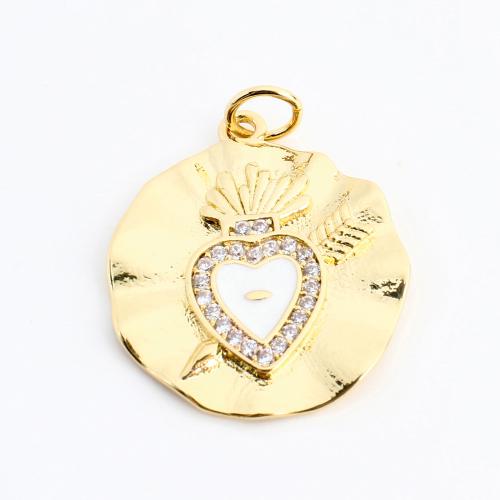 Befestigter Zirkonia Messing Anhänger, rund, DIY & Micro pave Zirkonia, goldfarben, 21x19x2mm, verkauft von PC