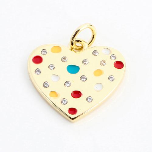 Befestigter Zirkonia Messing Anhänger, Herz, DIY & Micro pave Zirkonia & Emaille, goldfarben, 17x15x1mm, verkauft von PC