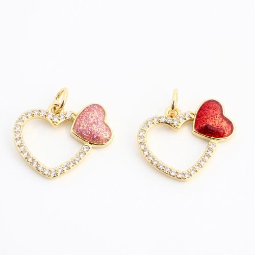 Befestigter Zirkonia Messing Anhänger, Herz, goldfarben plattiert, DIY & Micro pave Zirkonia & Emaille & hohl, keine, 17x17x2mm, verkauft von PC