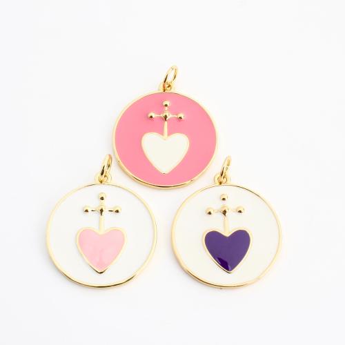 Messing Herz Anhänger, rund, goldfarben plattiert, DIY & Emaille, keine, 25x19x2mm, verkauft von PC