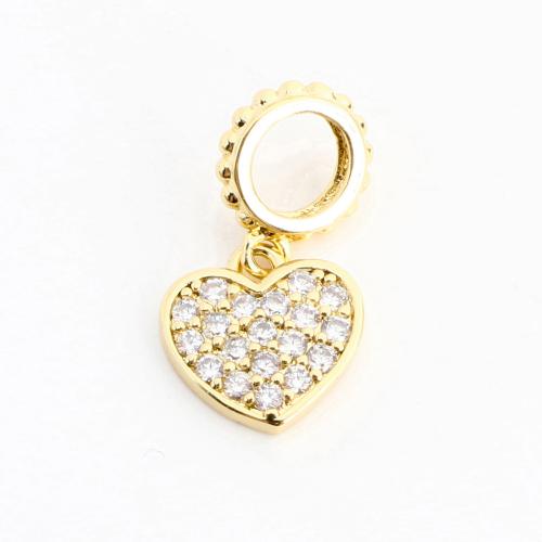 Befestigter Zirkonia Messing Anhänger, Herz, DIY & Micro pave Zirkonia, goldfarben, 15x9x7mm, verkauft von PC