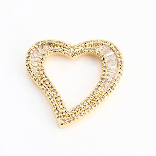 Befestigter Zirkonia Messing Anhänger, Herz, DIY & Micro pave Zirkonia, goldfarben, 26x28x3mm, verkauft von PC