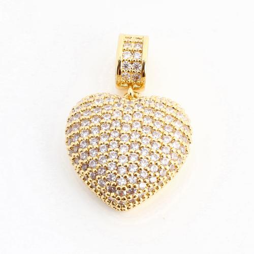 Befestigter Zirkonia Messing Anhänger, Herz, DIY & Micro pave Zirkonia, goldfarben, 25x16x6mm, verkauft von PC