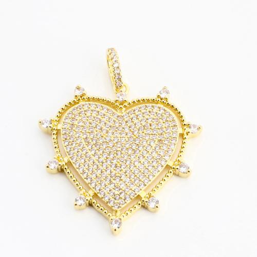 Befestigter Zirkonia Messing Anhänger, Herz, DIY & Micro pave Zirkonia, goldfarben, 39x31x2mm, verkauft von PC