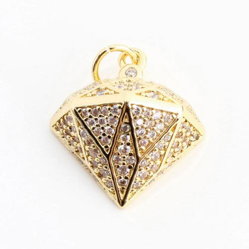 Befestigter Zirkonia Messing Anhänger, Raute, DIY & Micro pave Zirkonia, goldfarben, 20x15x8mm, verkauft von PC