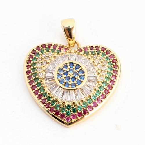 Befestigter Zirkonia Messing Anhänger, Herz, DIY & Micro pave Zirkonia, goldfarben, 22x20x3mm, verkauft von PC