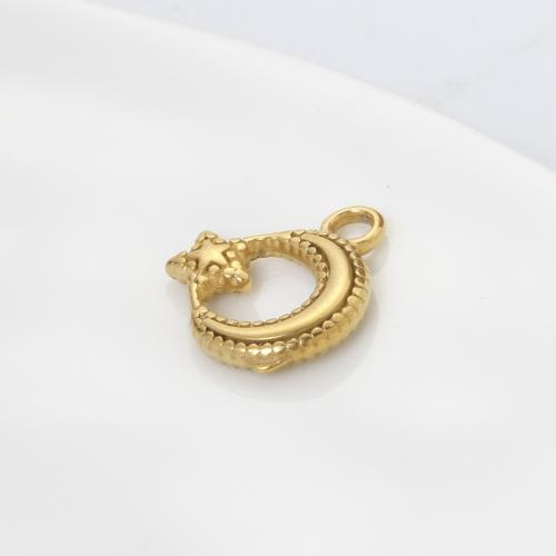 Stainless Steel Pendants, 304 Stainless Steel, Moon and Star, gold color plated, DIY, golden, 13.60x12.60x2.50mm, Sold By PC
