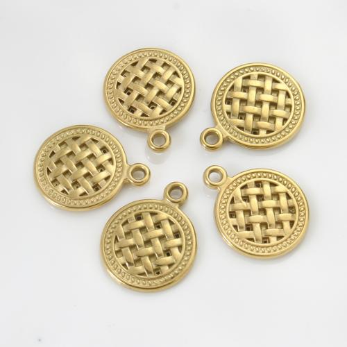 Stainless Steel Pendants, 304 Stainless Steel, Round, gold color plated, DIY, golden, 17x14x2mm, Sold By PC