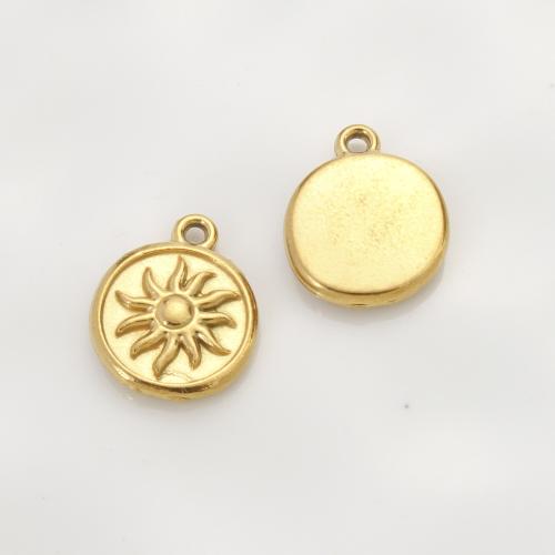 Stainless Steel Pendants, 304 Stainless Steel, Round, gold color plated, DIY, golden, 16x13x2.70mm, Sold By PC