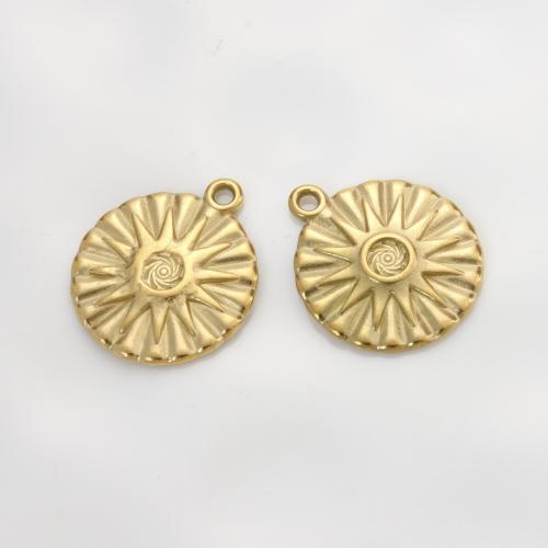 Stainless Steel Pendants, 304 Stainless Steel, Round, gold color plated, DIY, golden, 19.60x16.80x1.80mm, Sold By PC