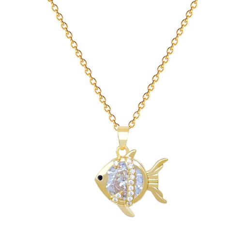 Titanium Steel Necklace, with Brass, Goldfish, fashion jewelry & micro pave cubic zirconia & for woman, golden, Sold By PC