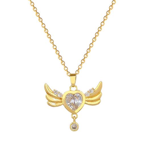 Titanium Steel Necklace, with Brass, fashion jewelry & micro pave cubic zirconia & for woman, golden, Sold By PC