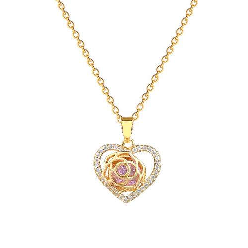 Titanstahl Halskette, mit Messing, Herz, Micro pave Zirkonia & für Frau & hohl, goldfarben, verkauft von PC