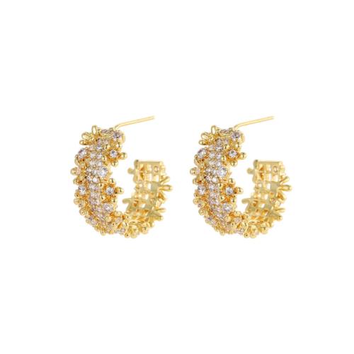 Cubic Zirconia Micro Pave Brass Earring, plated, fashion jewelry & micro pave cubic zirconia & for woman, more colors for choice, Height 2.1cm and length 1.1cm, Sold By Pair