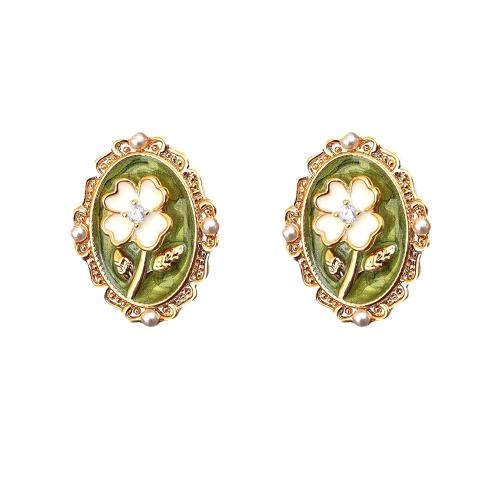 Cubic Zirconia Micro Pave Brass Earring, with Plastic Pearl, 18K gold plated, fashion jewelry & micro pave cubic zirconia & for woman, 21x16mm, Sold By PC