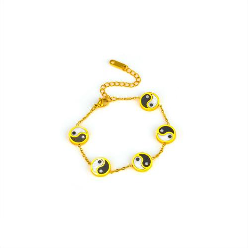 Titan Edelstahl Armband, Titanstahl, mit Schwarze Muschel & Weiße Muschel, rund, plattiert, Modeschmuck & für Frau, goldfarben, verkauft von PC