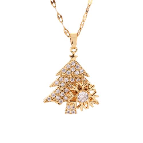 Collares de Navidad, Partículas de acero, con metal, Árbol de Navidad, chapado, rotativo & micro arcilla de diamantes de imitación & para mujer, más colores para la opción, Vendido por UD
