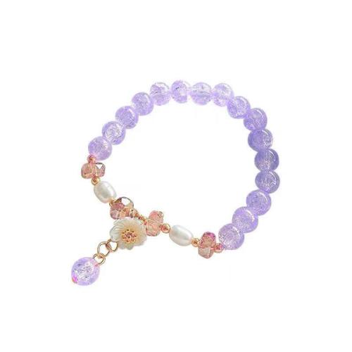 Kristall Armband, mit Kunststoff Perlen & Zinklegierung, Blume, Modeschmuck & für Frau, mehrere Farben vorhanden, Länge:ca. 6.5 ZollInch, verkauft von PC