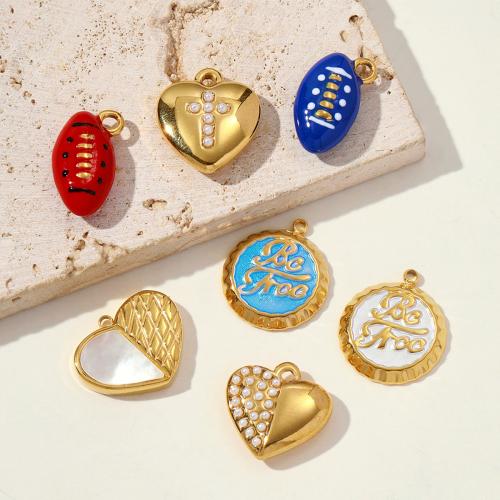 Stainless Steel Pendants, 304 Stainless Steel, with ABS Plastic Pearl & Shell, gold color plated, DIY & enamel, more colors for choice, 3PCs/Bag, Sold By Bag