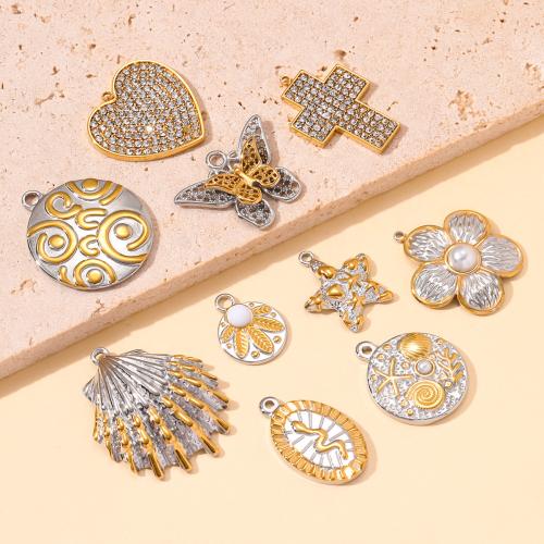 Stainless Steel Pendants, 304 Stainless Steel, with Natural Stone & ABS Plastic Pearl, gold color plated, DIY & with rhinestone, more colors for choice, 3PCs/Bag, Sold By Bag