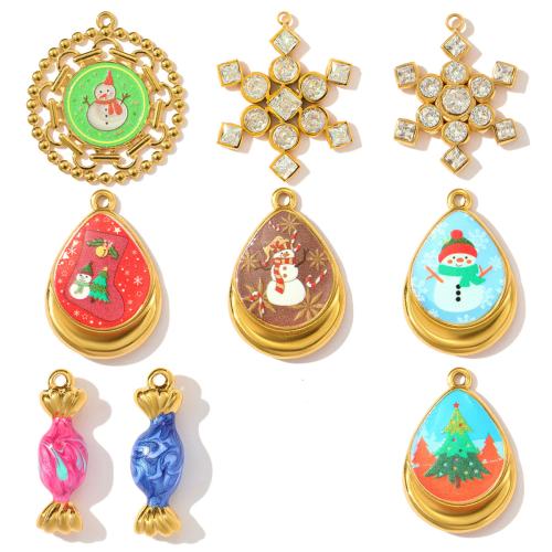 Stainless Steel Pendants, 304 Stainless Steel, gold color plated, DIY & micro pave cubic zirconia & enamel, more colors for choice, 3PCs/Bag, Sold By Bag