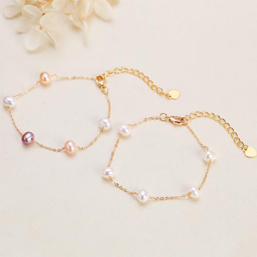 Süßwasser Zuchtperlen Armband, Natürliche kultivierte Süßwasserperlen, mit Kupferlegierung, Etwas rund, plattiert, Modeschmuck, keine, frei von Nickel, Blei & Kadmium, 5-6mm, Länge:21 cm, verkauft von PC