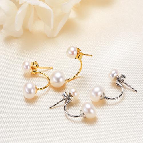 Freshwater Pearl Earrings, with Brass, Slightly Round, plated, fashion jewelry, more colors for choice, nickel, lead & cadmium free, 5-8mm, Sold By Pair