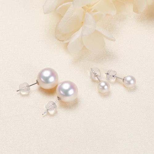 Freshwater Pearl Earrings, with 14K White Gold, Round, gold color plated, fashion jewelry, more colors for choice, 5-10mm, Sold By Pair