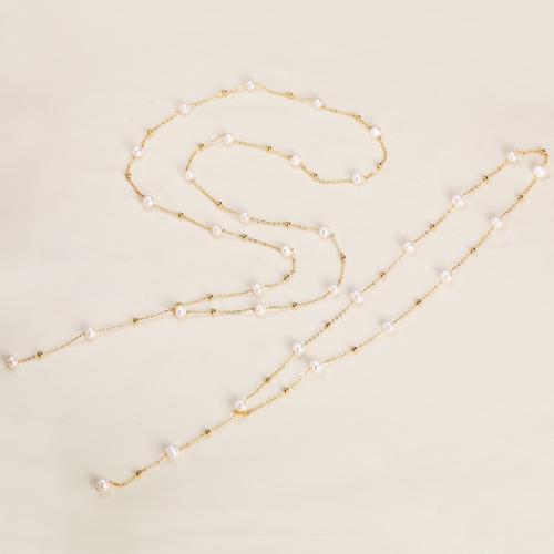 Freshwater Pearl Brass Necklace, with Brass, Slightly Round, plated, fashion jewelry, more colors for choice, nickel, lead & cadmium free, 5-6mm, Sold By PC