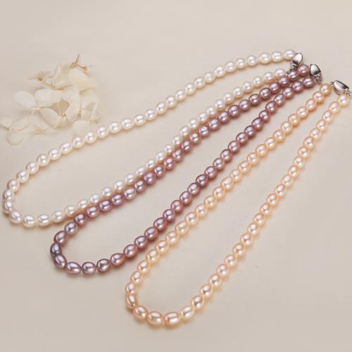 Freshwater Pearl Brass Necklace, with Brass, Teardrop, plated, fashion jewelry, more colors for choice, nickel, lead & cadmium free, 7-8mm, Length:50 cm, Sold By PC